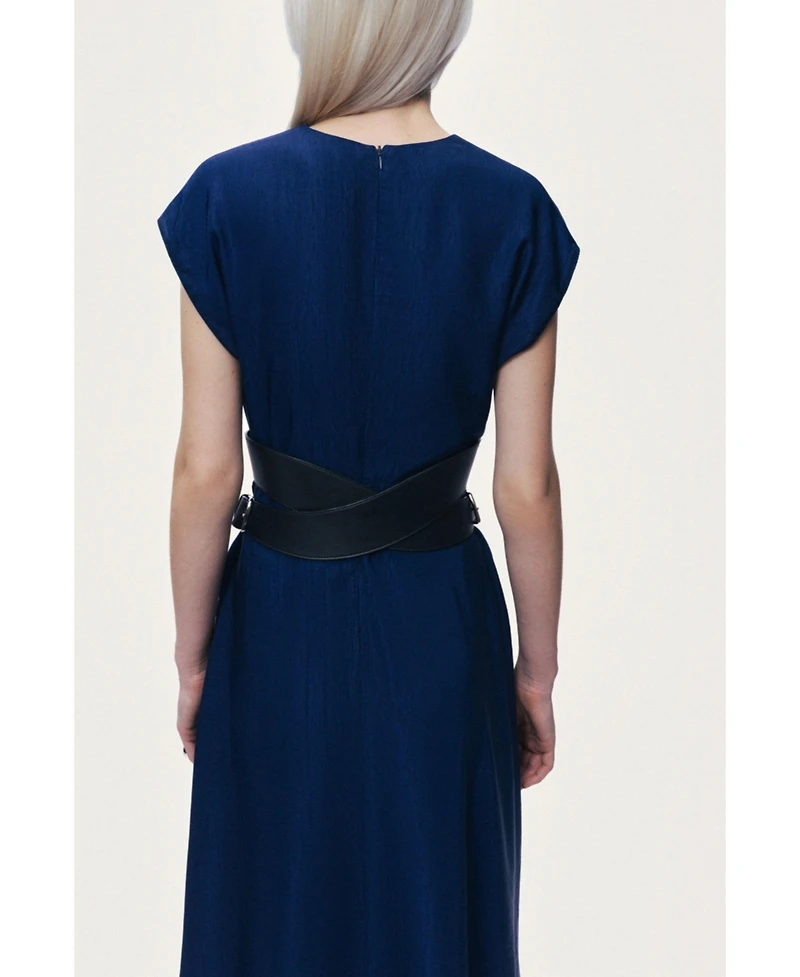 Nocturne Women's V-Neck Belted Midi Dress