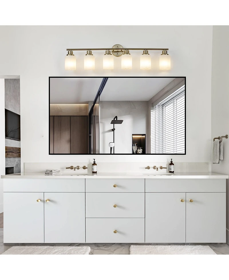 Clihome Modern 6-Light Vanity Wall Sconce with Frosted Glass Shades (No Bulbs)