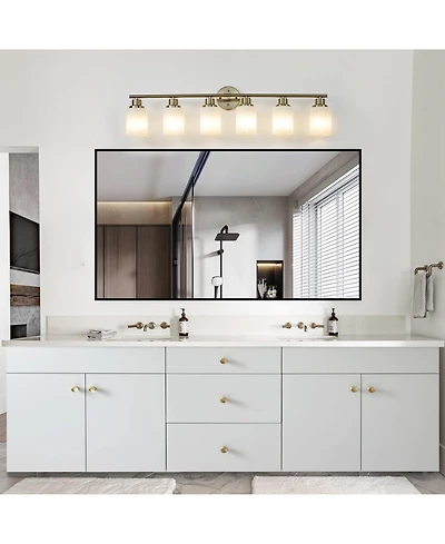 Clihome Modern 6-Light Vanity Wall Sconce with Frosted Glass Shades (No Bulbs)