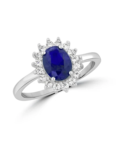 Simona Elegant Oval Sapphire Halo Cz Flower Design Ring