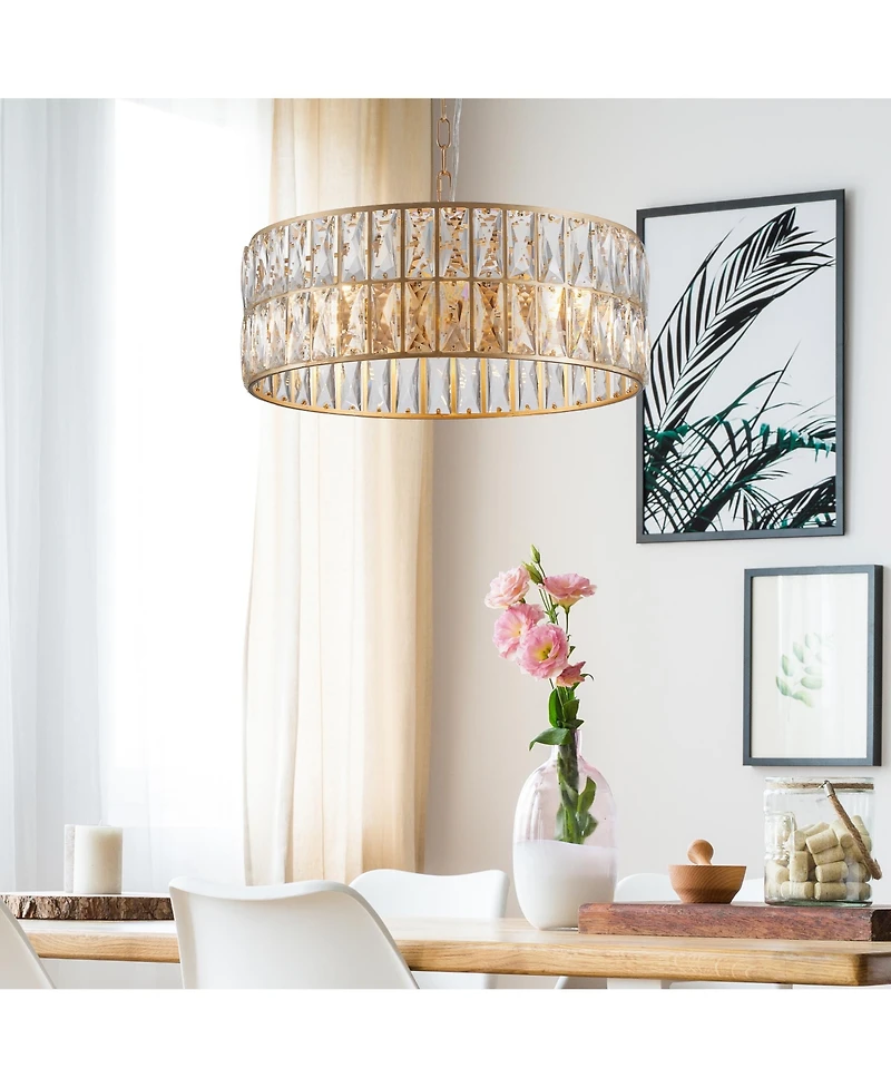 Clihome Crystal Chandeliers, 5-Tier Round Semi Flush Mount Chandelier Light Fixture, Luxury Ceiling Lighting