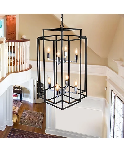 Clihome Industrial Metal Frame 8-Light Geometric Pendant Chandelier, Adjustable Hanging Light