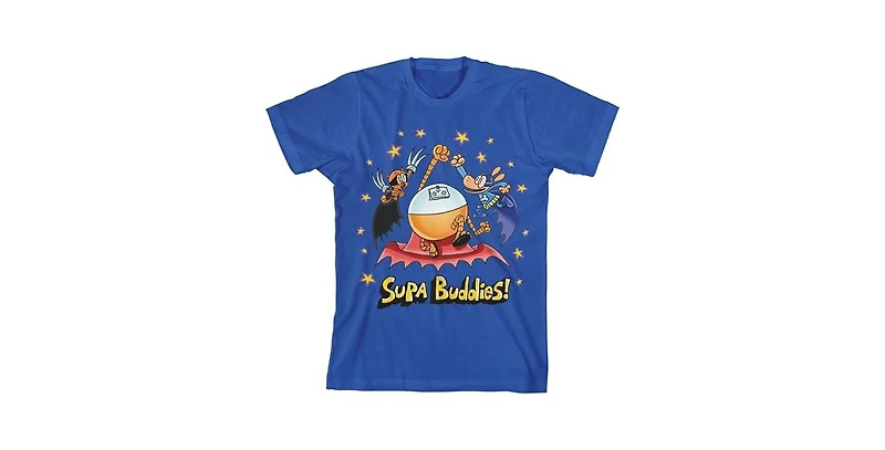 Dog Man Boys Supa Buddies Youth Royal Blue Crew Neck Short Sleeve T-shirt-xl