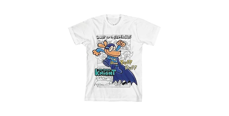 Dog Man Boys Hand-Drawn Bark Knight & Logo Youth White Crew Neck Short Sleeve T-shirt-xl