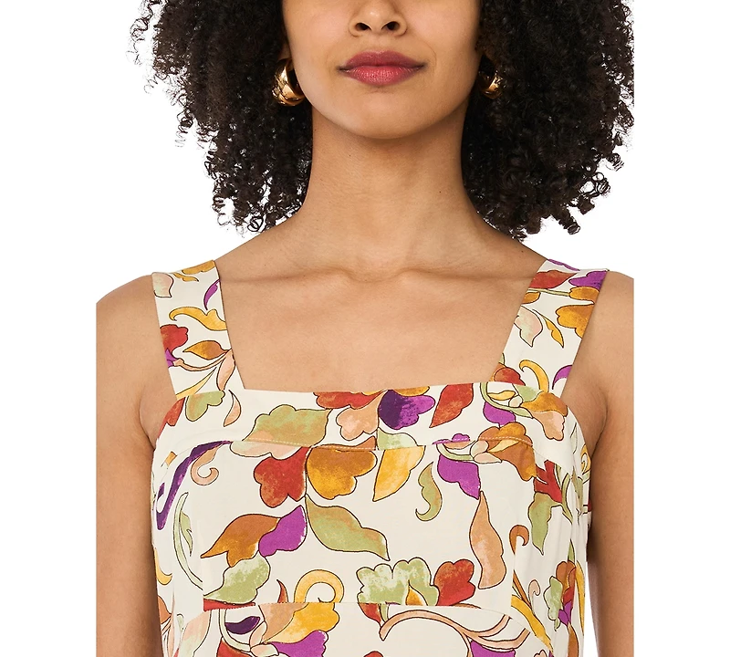 Vince Camuto Women's Floral Square-Neck Smocked-Back Sleeveless Maxi Dress