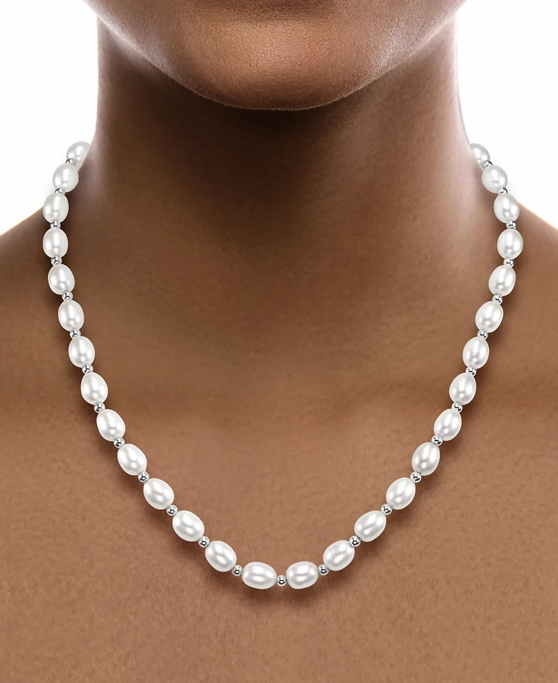 Macy's Rice Pearl (7-8mm) Beaded Necklace in Sterling Silver