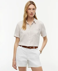 Tommy Hilfiger Women's Printed Linen Short-Sleeve Relaxed Shirt