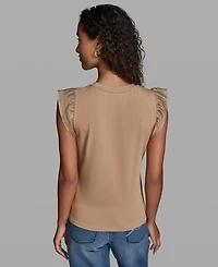 Karl Lagerfeld Paris Women's Sleeveless Ruffle Knit Top