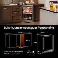 CaLefort 24 Inch Beverage Refrigerator Cooler, 180 Can Capacity, Glass Door, Built In or Freestanding, 5.65 Cubic Feet, 34 to 54 Degrees Fahrenheit