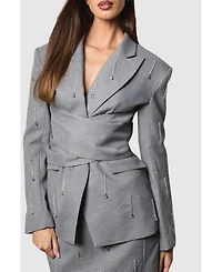 Coast Women's Muse Check Tie Embellished Blazer