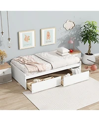 Clihome Bed with 2 Drawers, Solid Rubber Wood