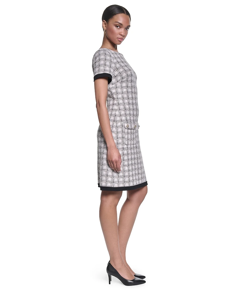 Karl Lagerfeld Paris Women's Windowpane Knee-Length Dress