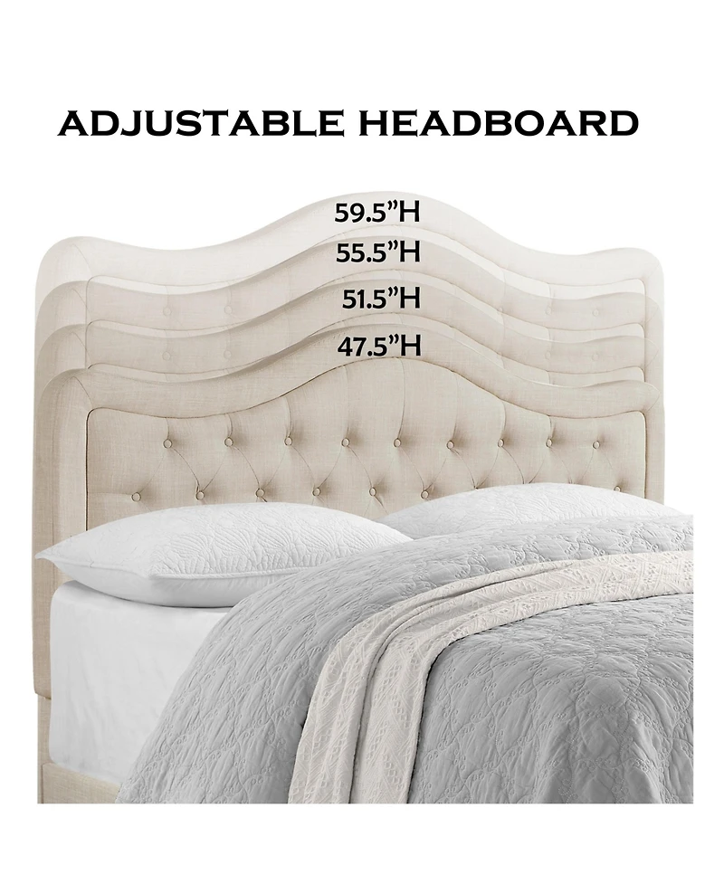 Boyel Living Modern Upholstered Bed Frame with Curved Tufted Headboard Platform Bed with Solid Wood Frame