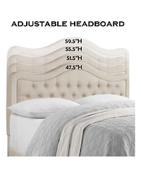 Boyel Living Modern Upholstered Bed Frame with Curved Tufted Headboard Platform Bed with Solid Wood Frame