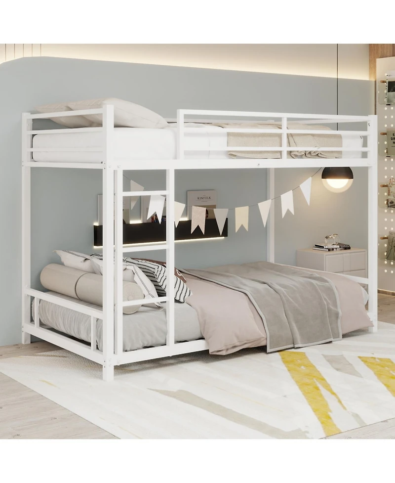 Rainsken Metal Bunk Bed Low Profile Bunkbed, with Ladder and Full-Length Guardrail, Noise Free, No Spring Box Required