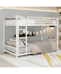 Rainsken Metal Bunk Bed Low Profile Bunkbed, with Ladder and Full-Length Guardrail, Noise Free, No Spring Box Required