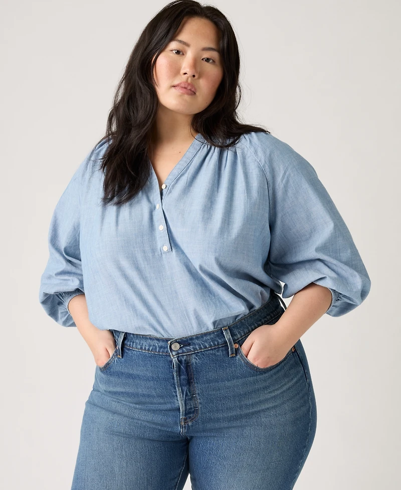 Levi's Plus V-Neck Chambray Relaxed Fit Reverie Cotton Top