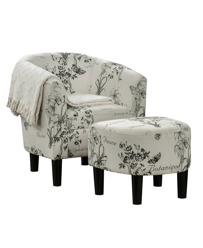 Convenience Concepts 26.25" Print Canvas Churchill Accent Chair with Ottoman