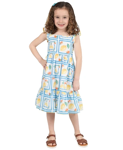 Rare Editions Girls' 2T-6X Printed Flutter-Sleeve Two-Tier Skirt Dress