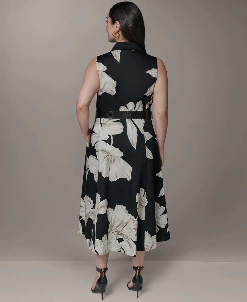 Donna Karan New York Plus Sleeveless Belted Midi Dress