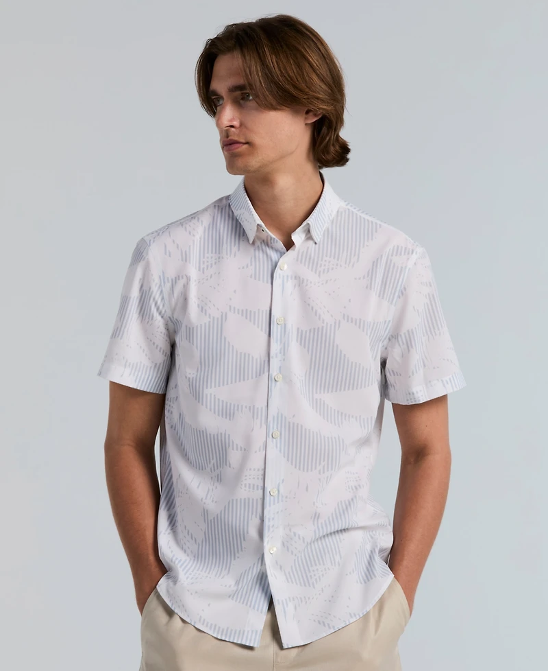 Perry Ellis Men's Slim-Fit Feather Print Short-Sleeve Shirt