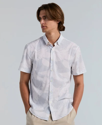 Perry Ellis Men's Slim-Fit Feather Print Short-Sleeve Shirt
