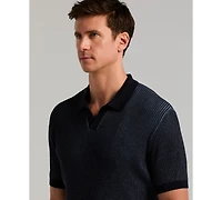 Perry Ellis Men's Bi Color Plaited Rib Open Polo Sweater