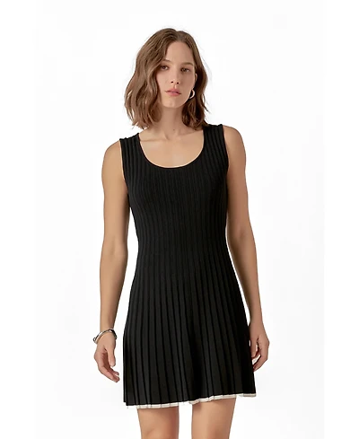 endless rose Women's Contrast Ribbed Knit Mini Dress