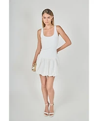 endless rose Women's Mixed Media Scoop Neck Blouson Mini Dress