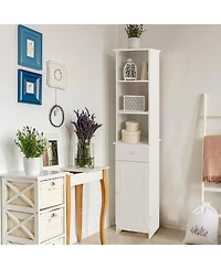sumyeg Tall Freestanding Bathroom Storage Cabinet with Open Shelves and Drawer
