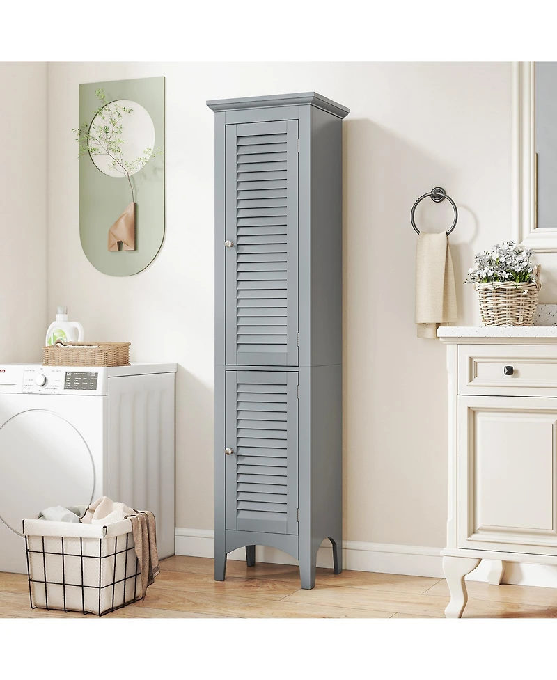 sumyeg Tall Bathroom Floor Storage Cabinet with Shutter Doors and Adjustable Shelf