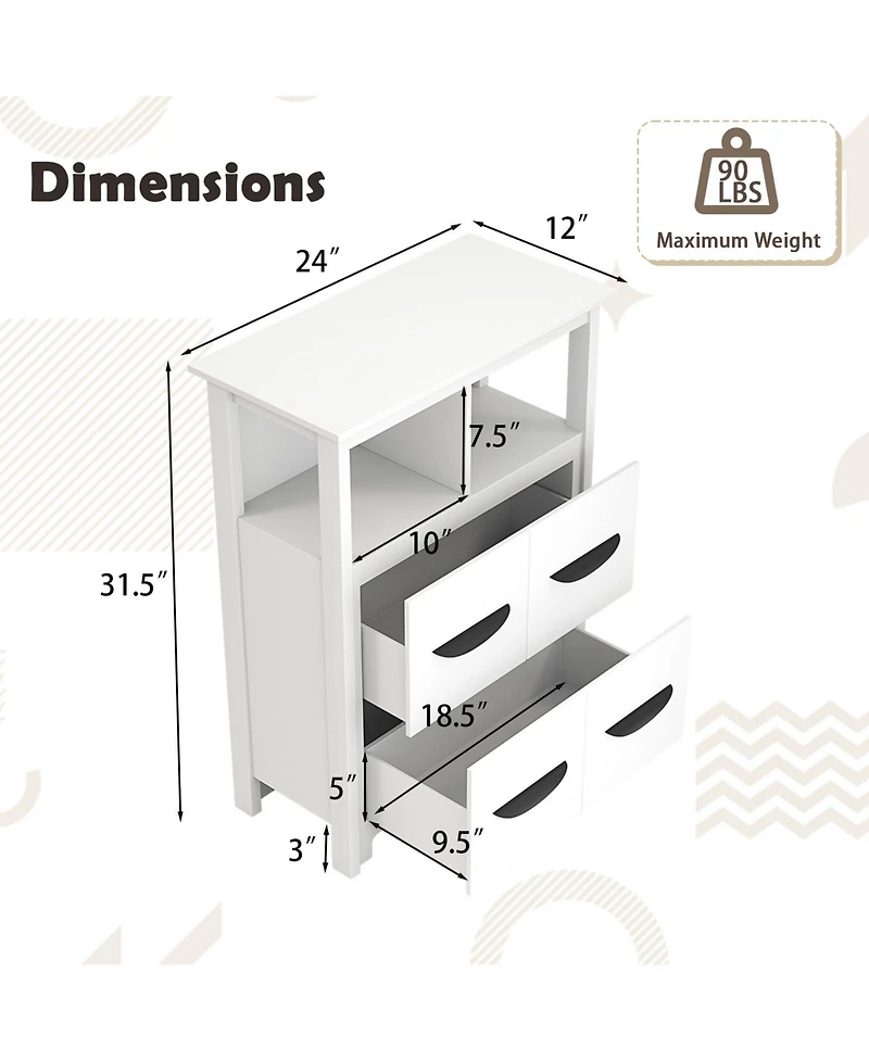 sumyeg 24 Inch Bathroom Floor Storage Cabinet with 2 Open Compartments and 2 Drawers