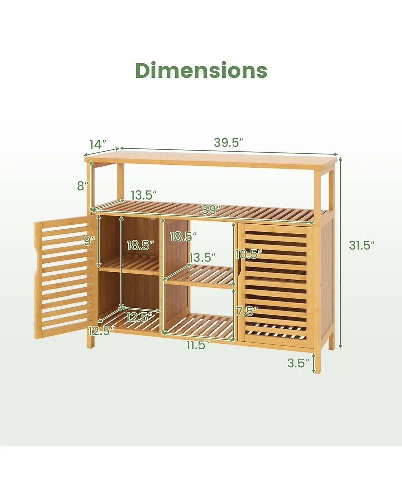 sumyeg Bamboo Bathroom Storage Cabinet with Shelves and Doors