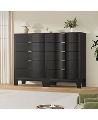 gaomon 5 Drawer Fluted Dresser – 47" Tall Wooden Chest of Drawers with Metal Handle, Clothes Storage for Bedroom, Hallway