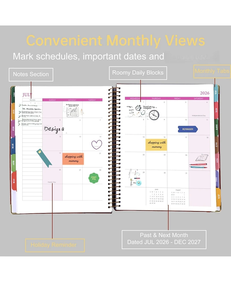 Gnuadz Planner 2026-2027 Weekly Monthly Hardcover 18 Months Tabs