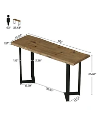 Tribesigns Solid Wood Live-Edge Bar Table, Rectangle Long Counter Height Pub Table, Farmhouse High Top Home Bar Unit