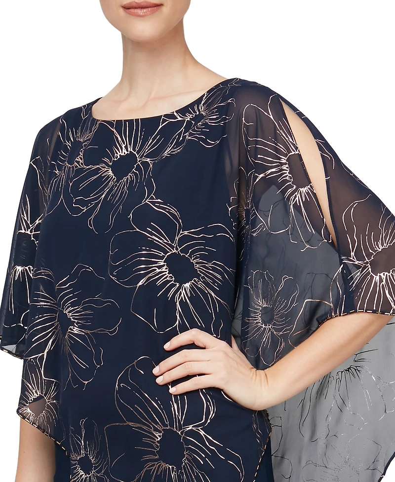 Sl Fashions Women's Long Foil Overlay Dress