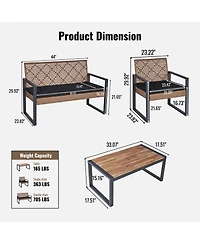 Clihome 4-Piece Outdoor Patio Furniture Set with Acacia Wood Table - Modern Pe Rattan Conversation Set