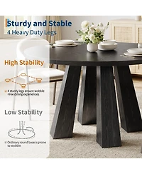 homfan Modern Farmhouse Round Dining Table for 4-6 - Walnut Wood, Robust 4-Leg Base Space-Saving Circle Kitchen, Room, Apartment