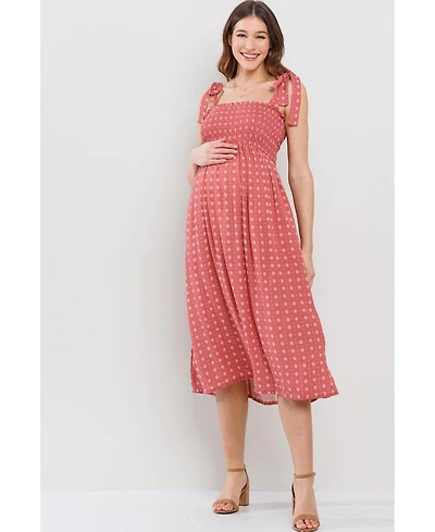 Hello Miz Maternity Floral Smocked Sleeveless Midi Dress with Adjustable Straps