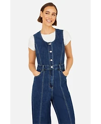 Yumi Women's Denim Stretch Fitted Jumpsuit
