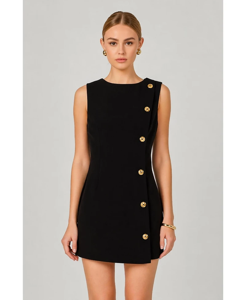 endless rose Women's Boat Neck Buttoned Mini Dress