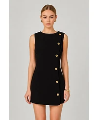 endless rose Women's Boat Neck Buttoned Mini Dress