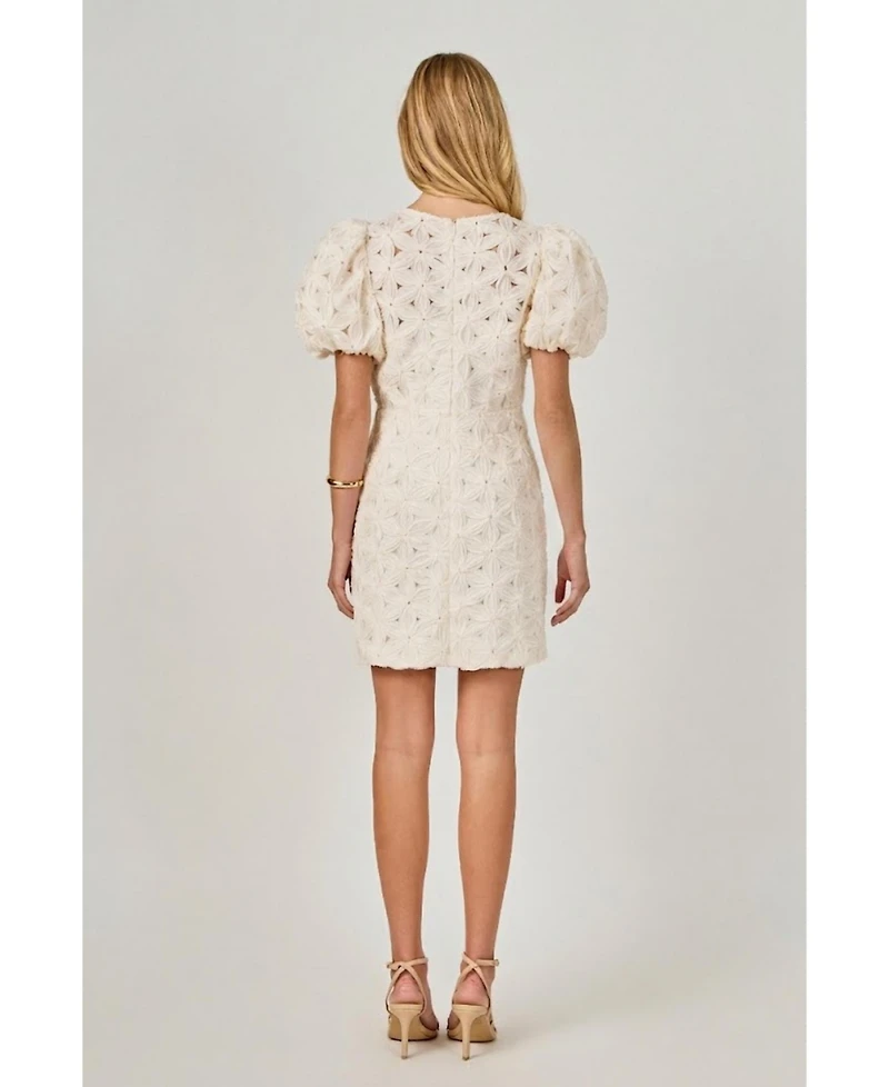 endless rose Women's Textured puff Sleeve mini Dress