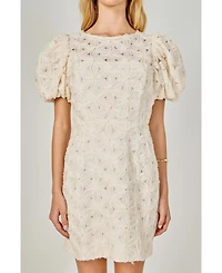 endless rose Women's Textured puff Sleeve mini Dress
