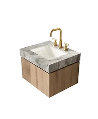 Sillysis Mounted Bathroom Vanity with Italian Sintered Stone Top, 3-Hole Ceramic Sink, Soft Close Storage Cabinet, Pre-assembled