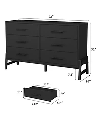 homfan 6 Dresser for Bedroom, 52" Wide Freestanding Wooden Closet Storage Chest Living Room, Entryway