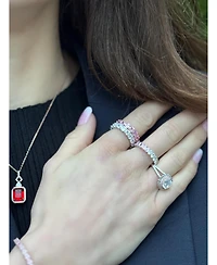Suzy Levian New York Sterling Silver Cubic Zirconia Unique Double Halo Flower Proposal Ring