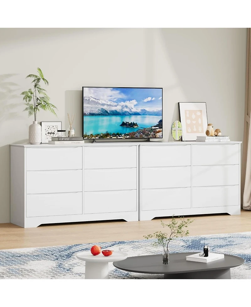 homfan Modern Tall 6-Drawer Wooden Dresser, Spacious Storage Chest with Wide Top for Bedroom, Living Room and Hallway