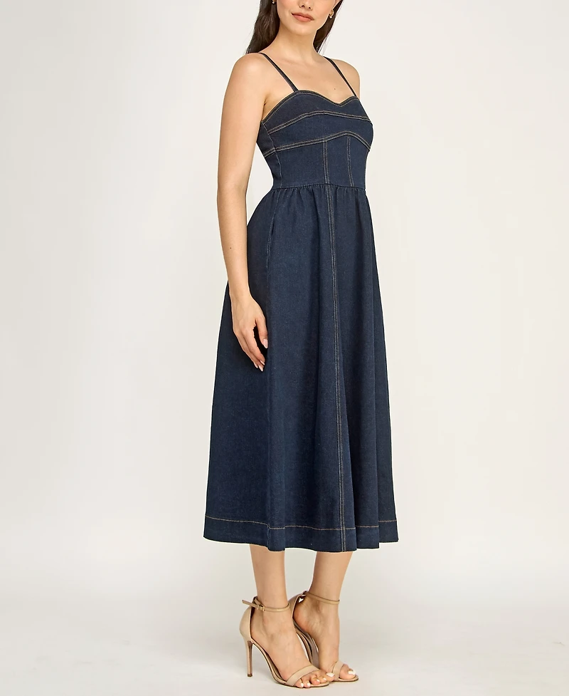 Rare Women's Indigo Denim Sweetheart Midi Dress